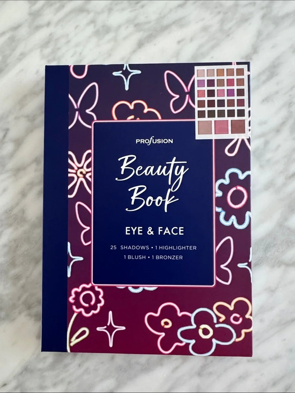 Profusion Beauty Book Eye & Face makeup. 25 shadows, highlighter, blush, bronzer